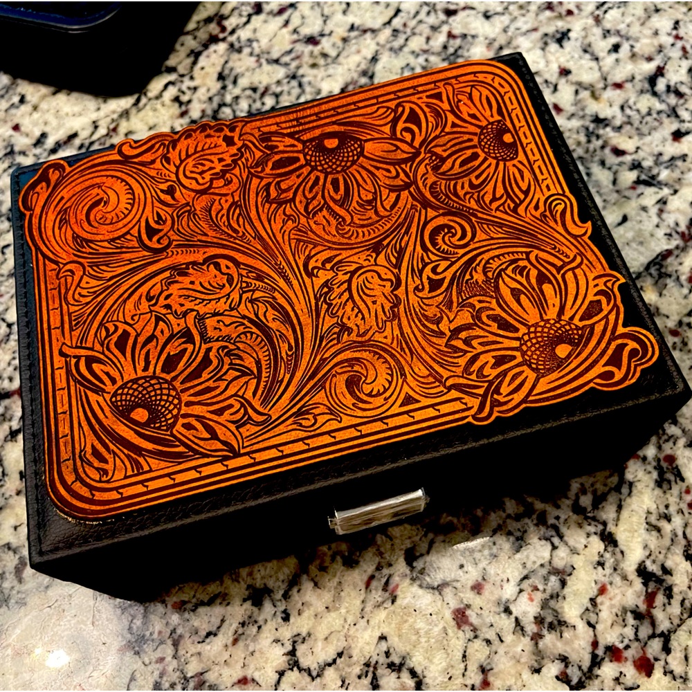 Leather engraved jewelry box organizer